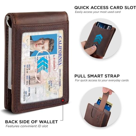 RFID Blocking Slim Bifold Genuine Leather Minimalist FrontPocket Wallets for Men - Picture 4 of 7